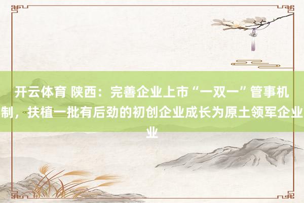 开云体育 陕西：完善企业上市“一双一”管事机制，扶植一批有后劲的初创企业成长为原土领军企业