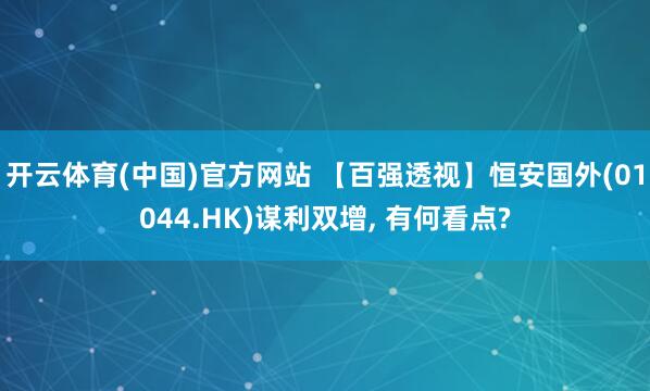 开云体育(中国)官方网站 【百强透视】恒安国外(01044.HK)谋利双增， 有何看点?