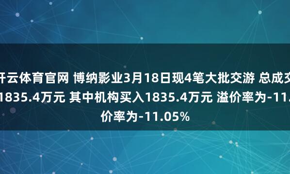 开云体育官网 博纳影业3月18日现4笔大批交游 总成交金额1835.4万元 其中机构买入1835.4万元 溢价率为-11.05%